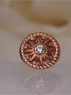14k Rose gold Sundial with white crystal. Threadless end.